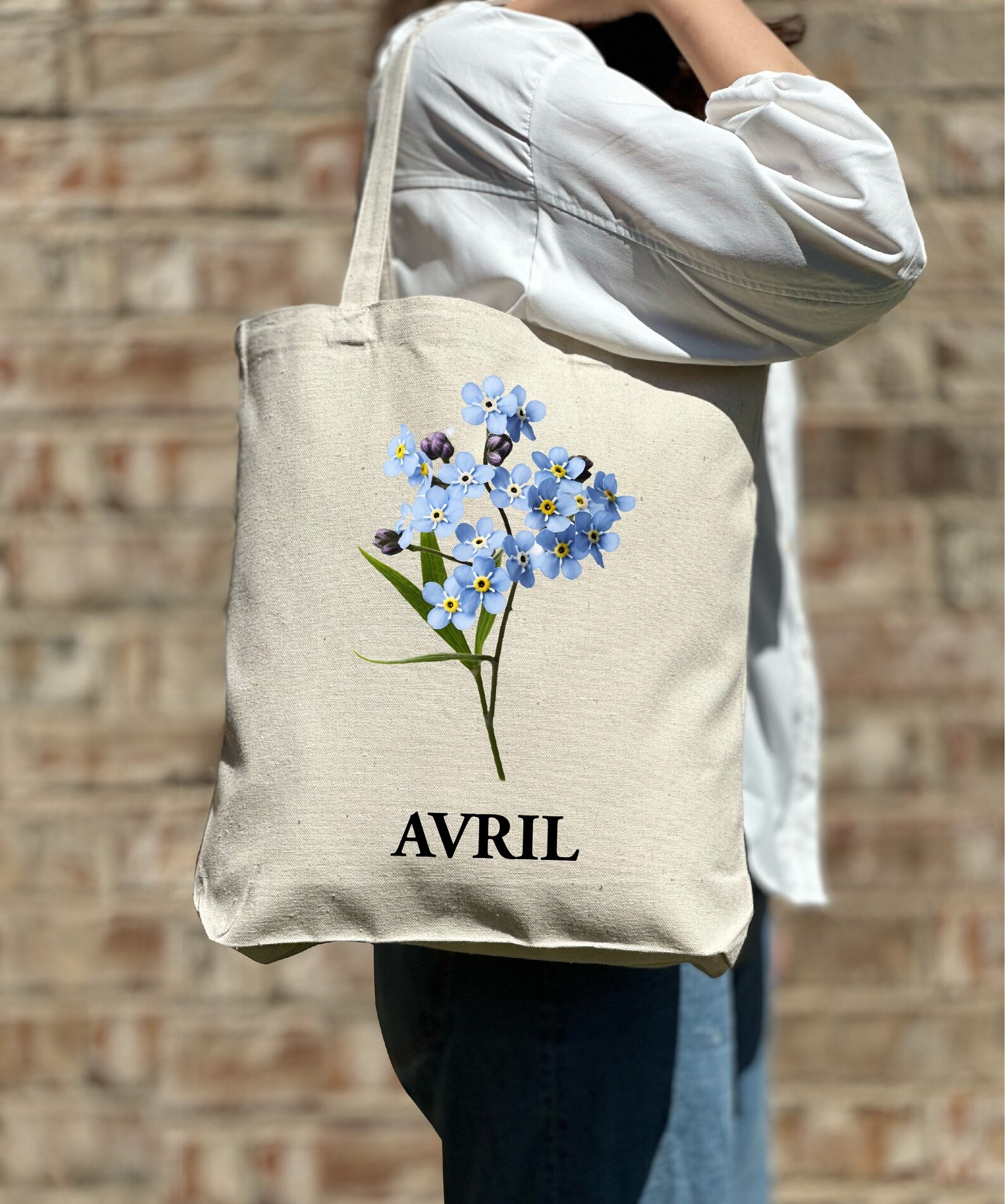 Custom Forget Me Not Flower Tote Bag,Personalized Gift Tote,Birthday Gift Tote Bag,Bachelorette Gift Tote Bag,Bridesmaid Tote Bag,Gift Tote